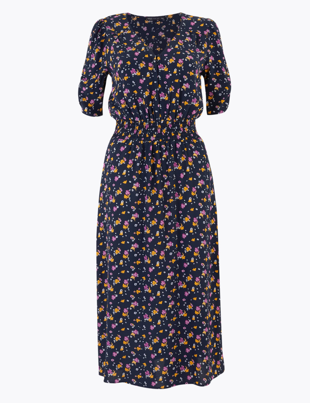 Ditsy Floral V-Neck Midi Waisted Dress 2 of 4