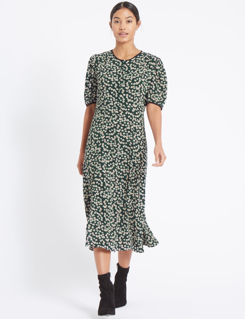 Daisy Print Short Sleeve Tea Midi Dress M S Collection M S