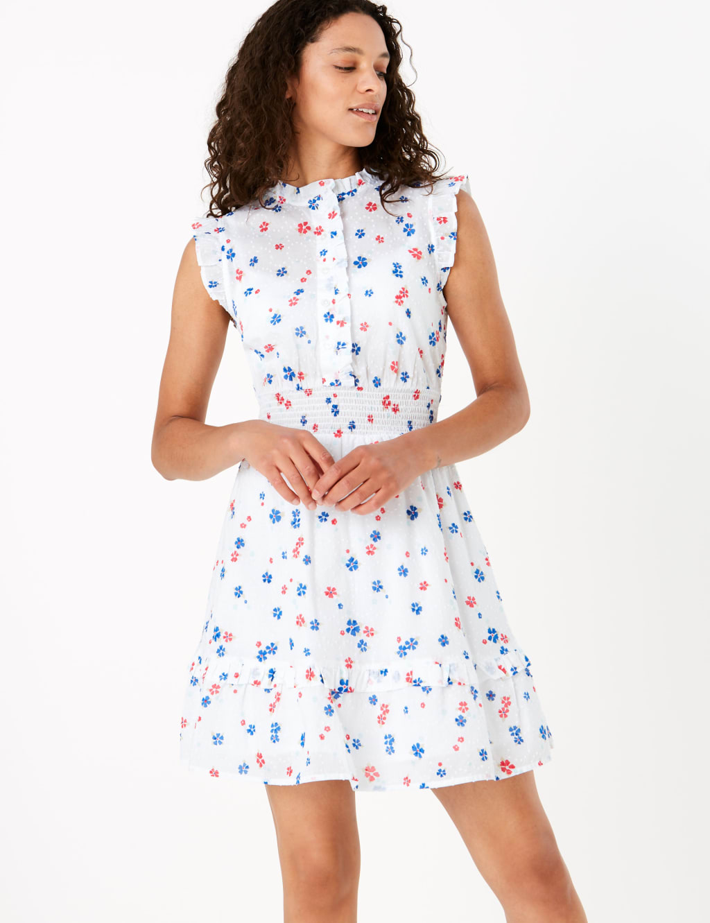 Pure Cotton Frill Detail Mini Waisted Dress 1 of 4