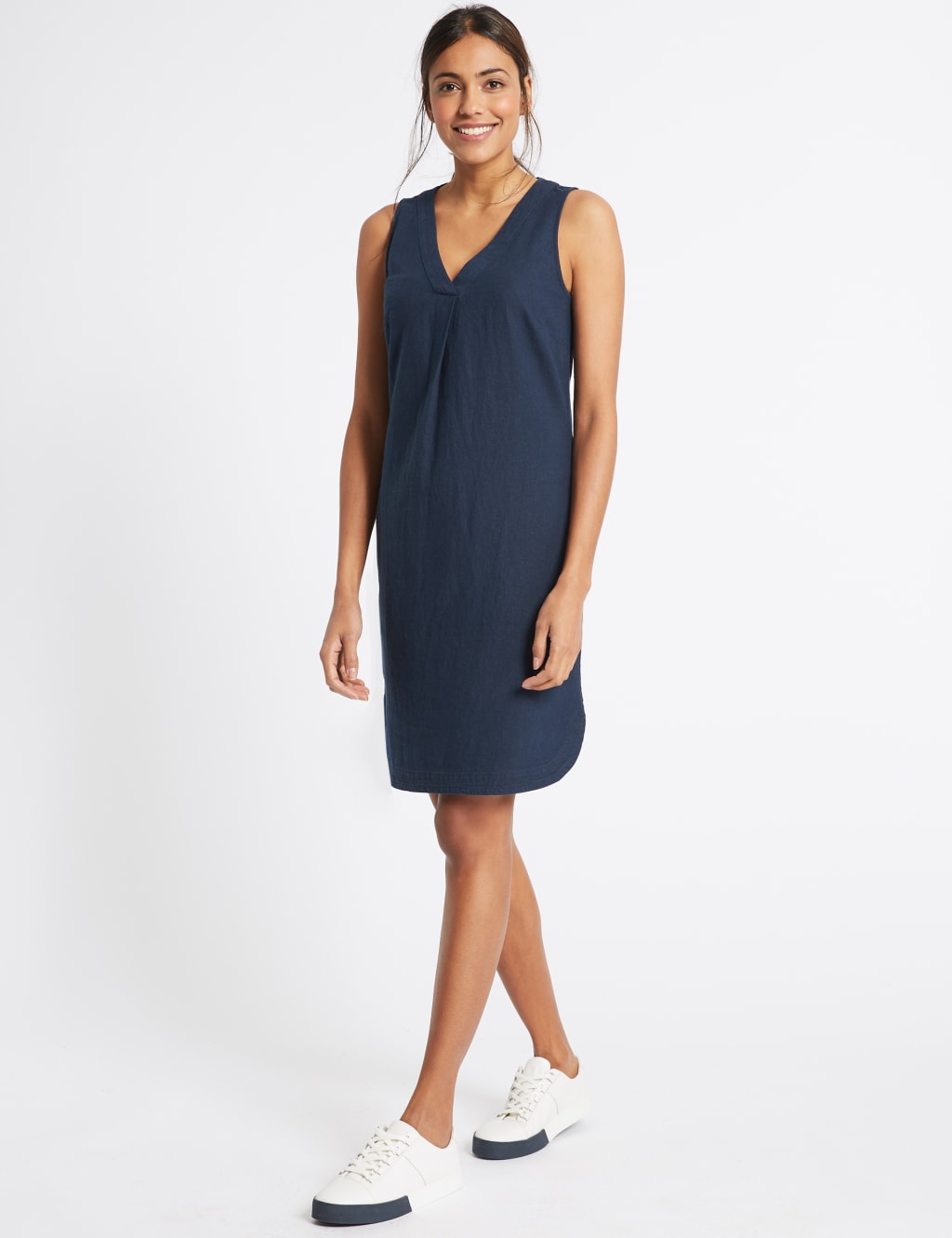 Linen Blend Curved Hem V Neck Tunic Dress M S Collection M S