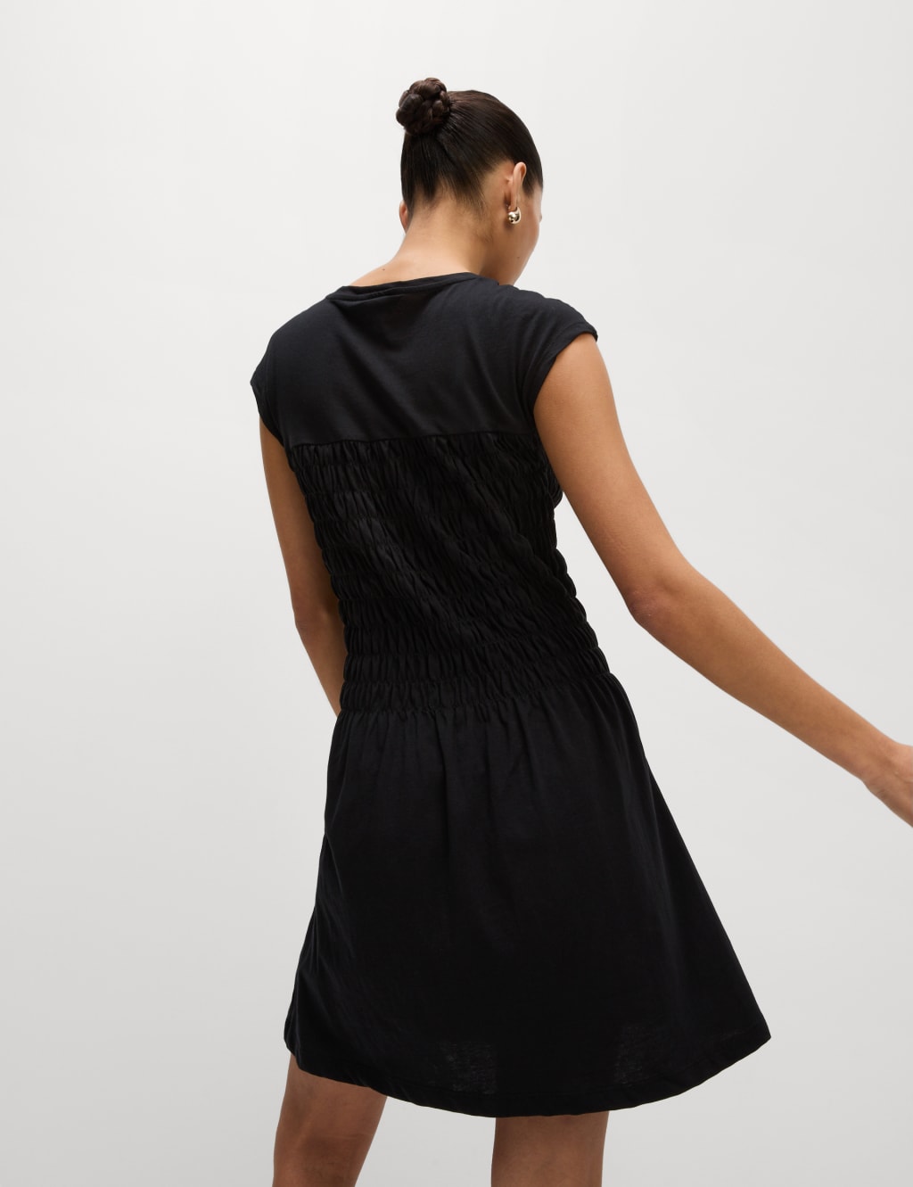 Pure Cotton Round Neck Mini Shirred Dress 6 of 6
