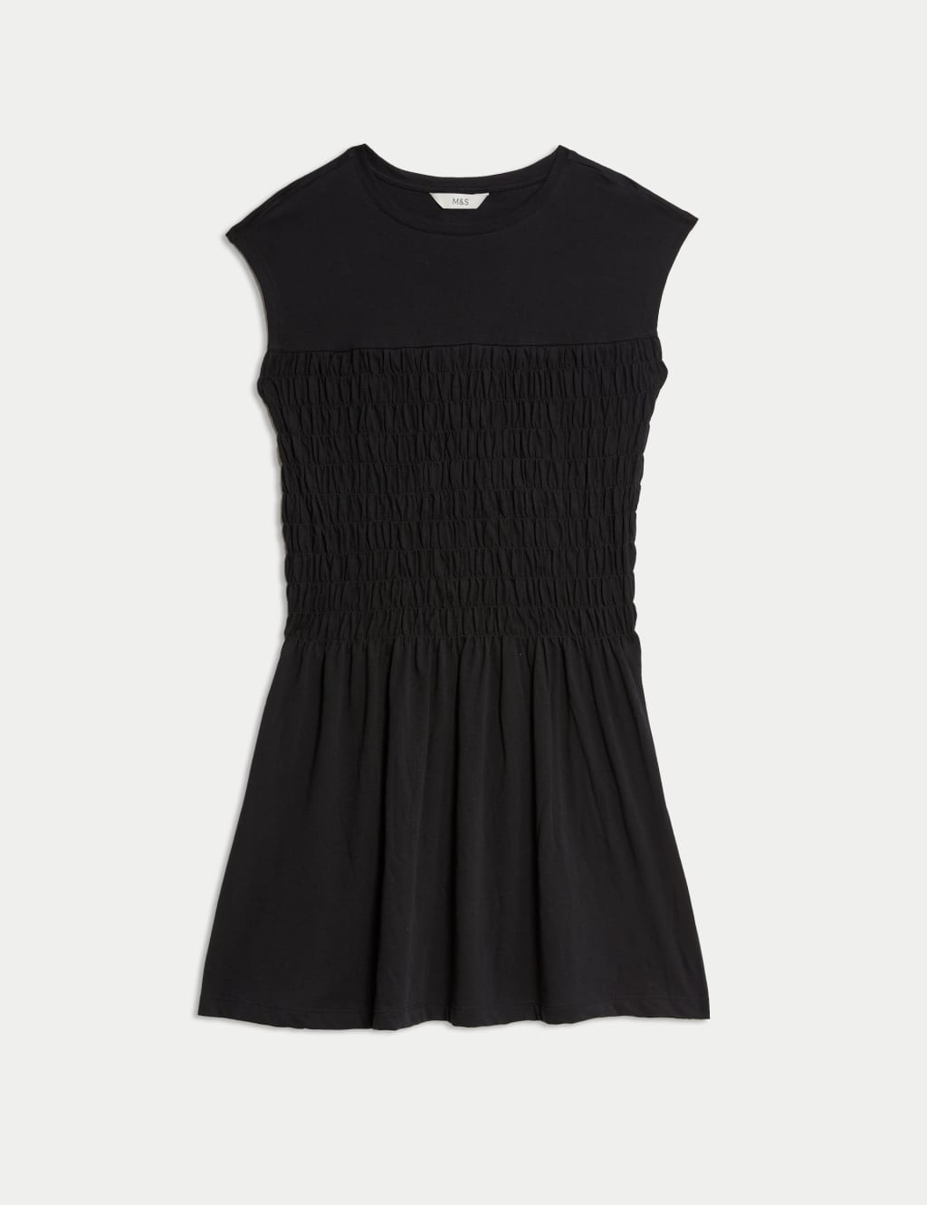 Pure Cotton Round Neck Mini Shirred Dress 2 of 6