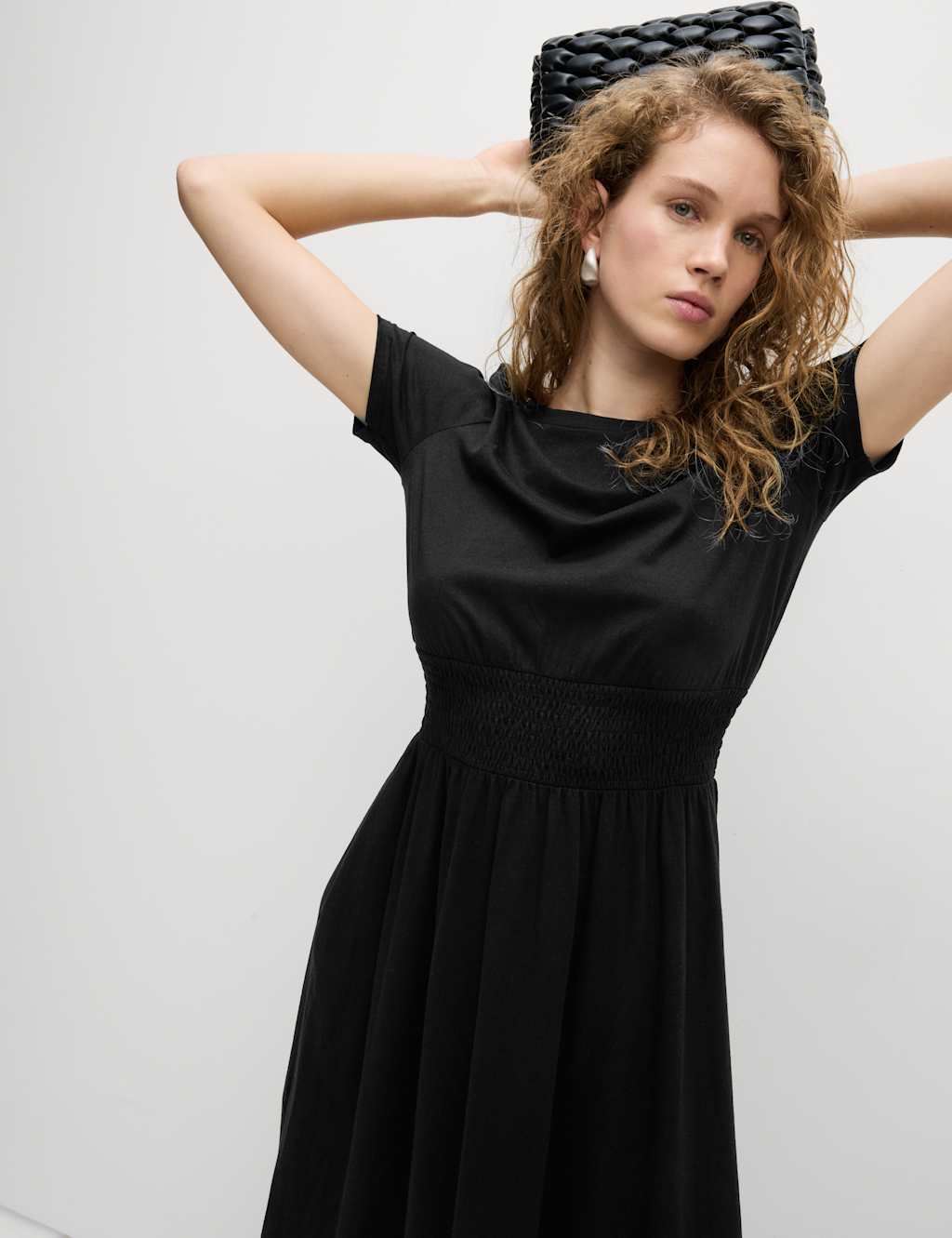 Pure Cotton Shirred Midi Waisted Dress 3 of 7