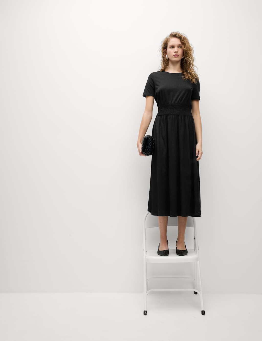 Pure Cotton Shirred Midi Waisted Dress 7 of 7
