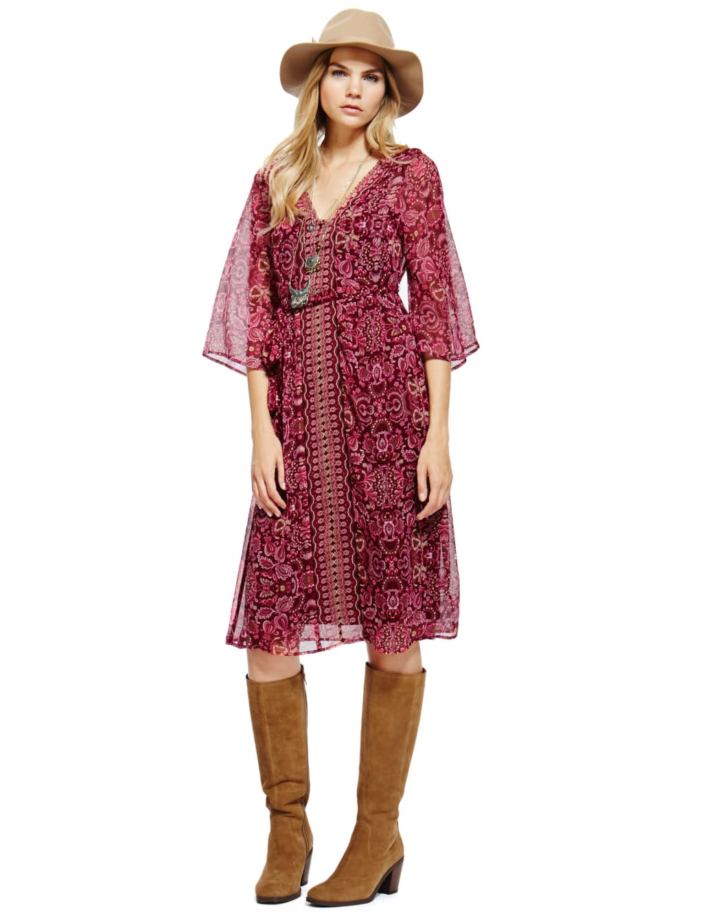 Bohemia Floral Kimono Fit & Flare Dress with Camisole 1 of 4