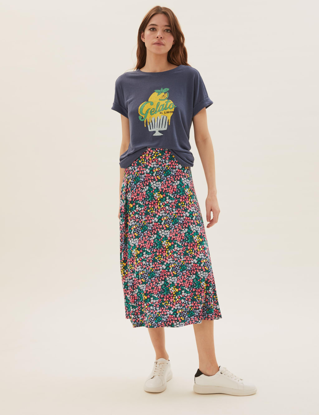 Jersey Floral Midi Skater Skirt 3 of 5