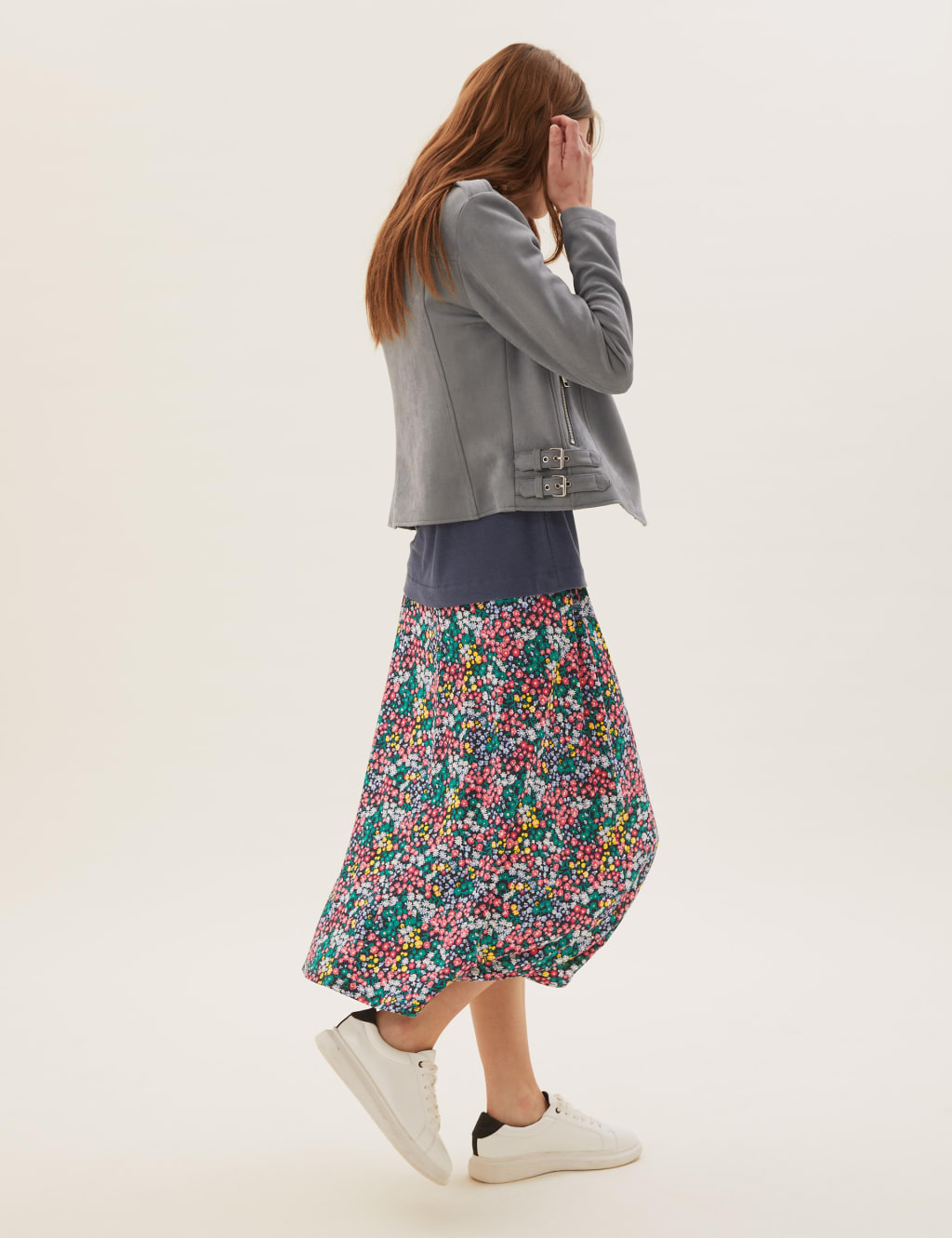Jersey Floral Midi Skater Skirt