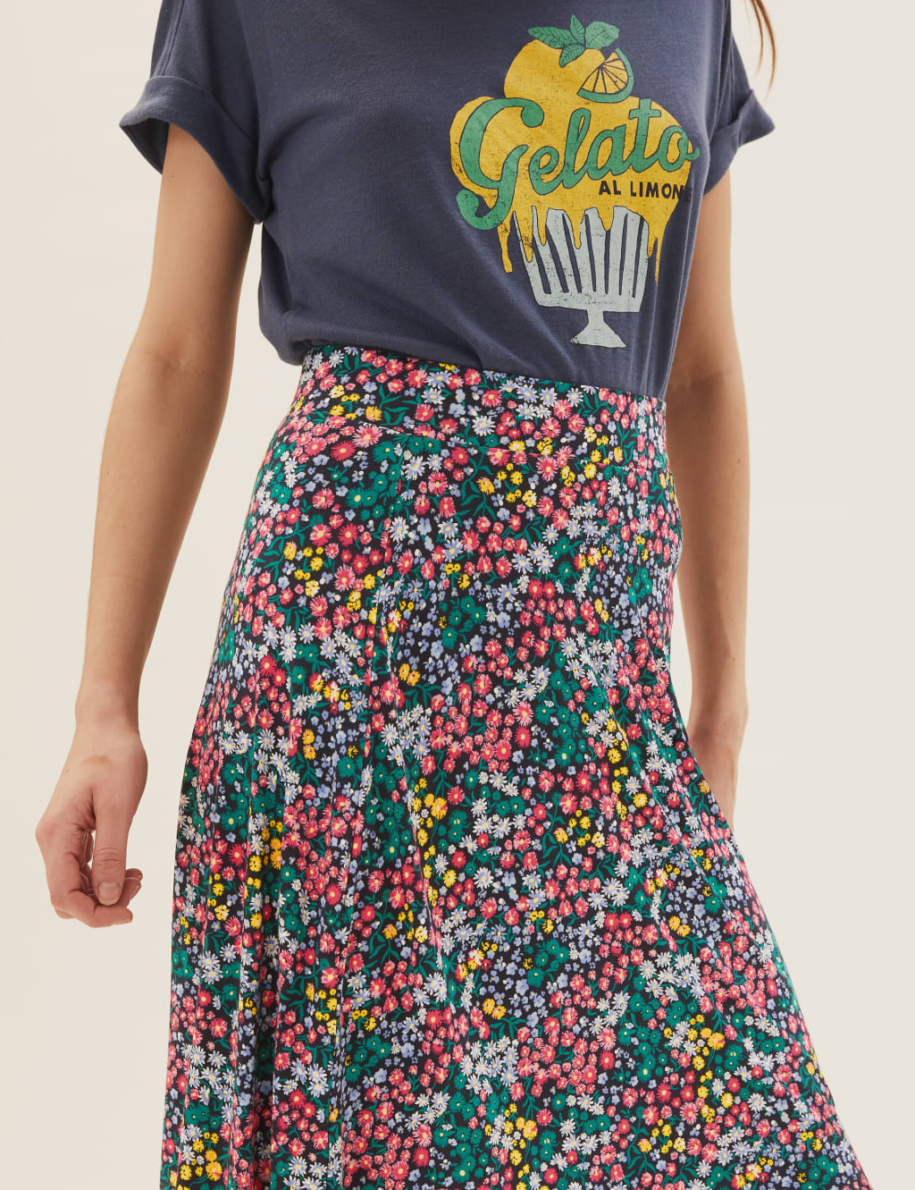 Jersey Floral Midi Skater Skirt 5 of 5