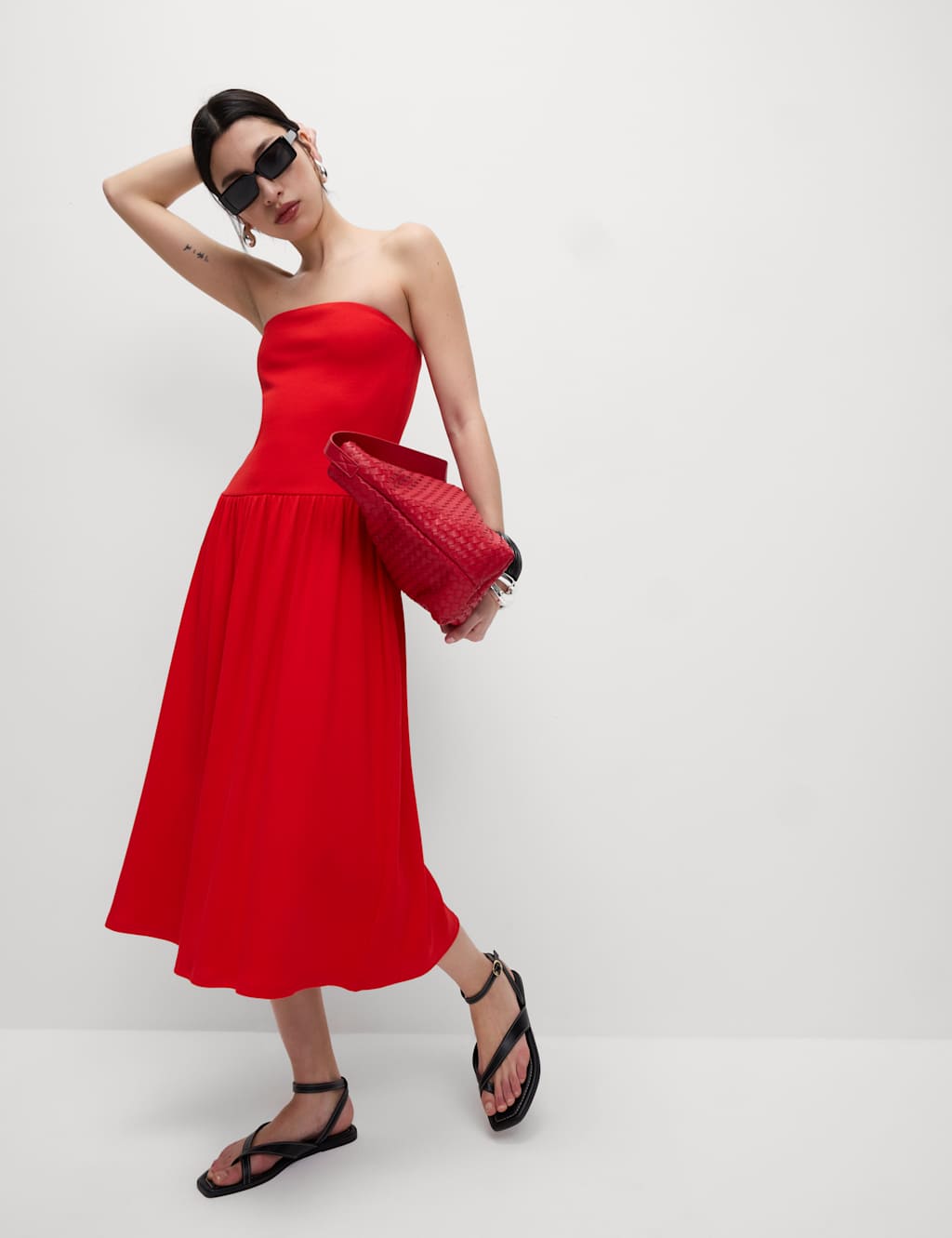 Cotton Rich Bandeau Midi Drop Waist Dress 3 of 6
