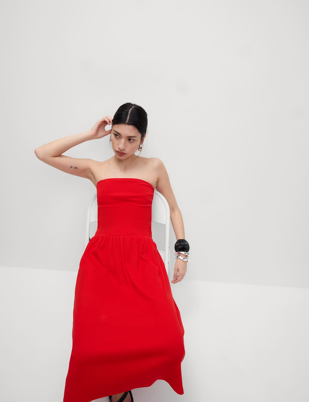 Cotton Rich Bandeau Midi Drop Waist Dress 5 of 6