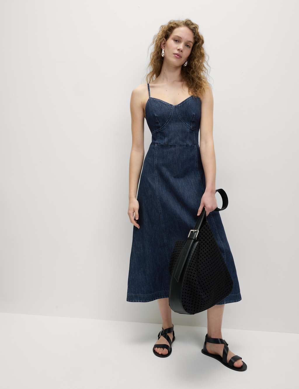 Pure Cotton Denim Strappy Midi Cami Dress 3 of 5
