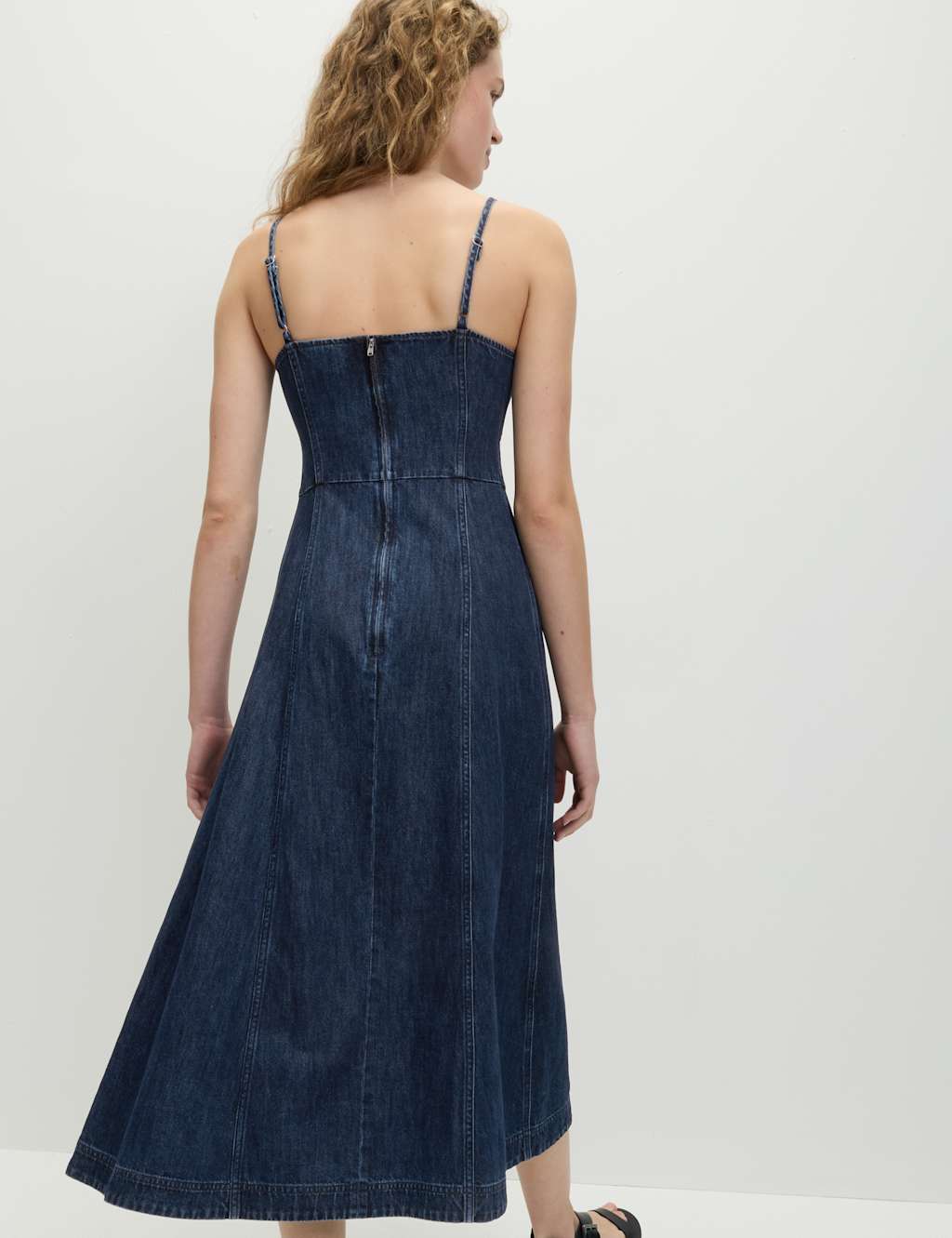 Pure Cotton Denim Strappy Midi Cami Dress 4 of 5