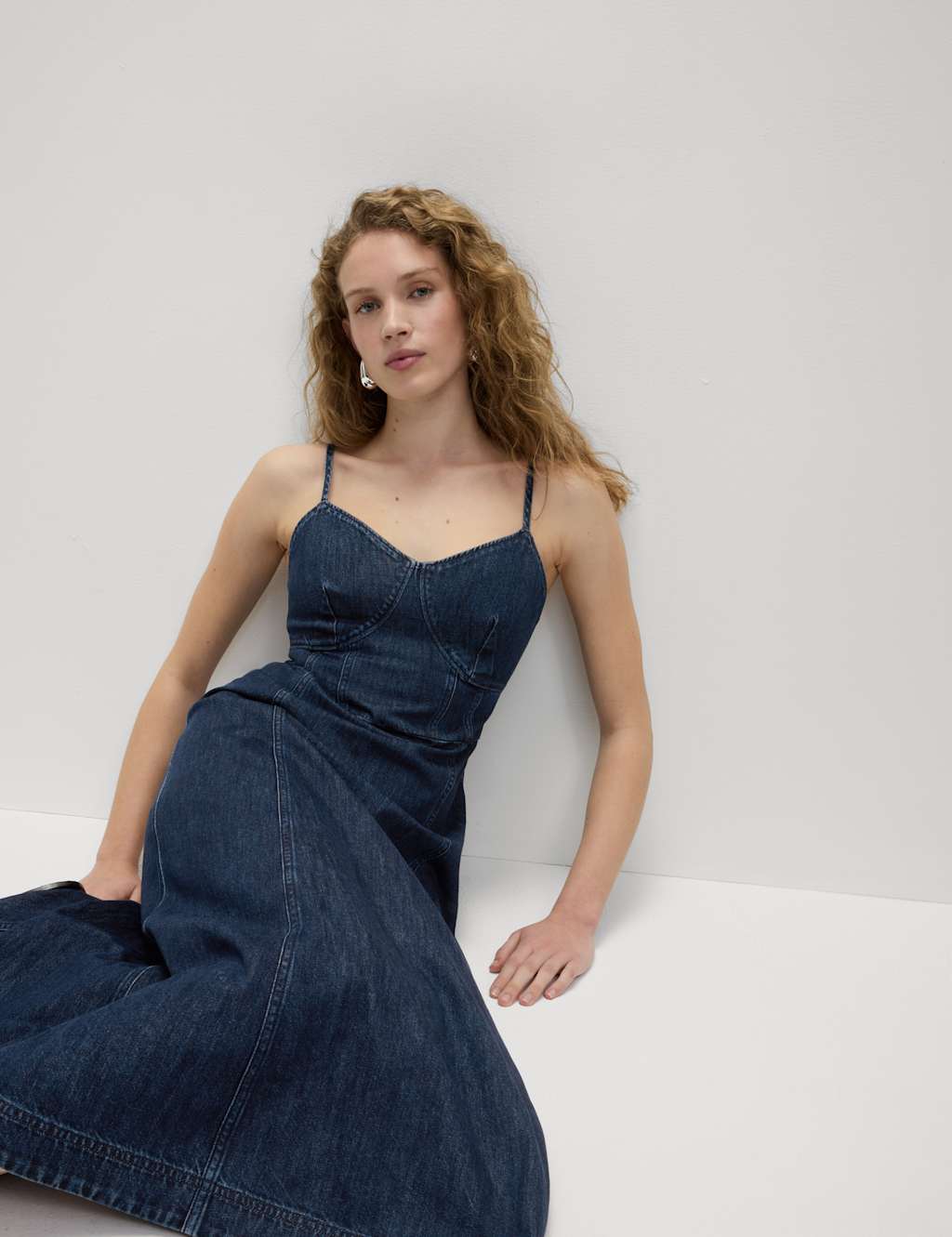 Pure Cotton Denim Strappy Midi Cami Dress 5 of 5