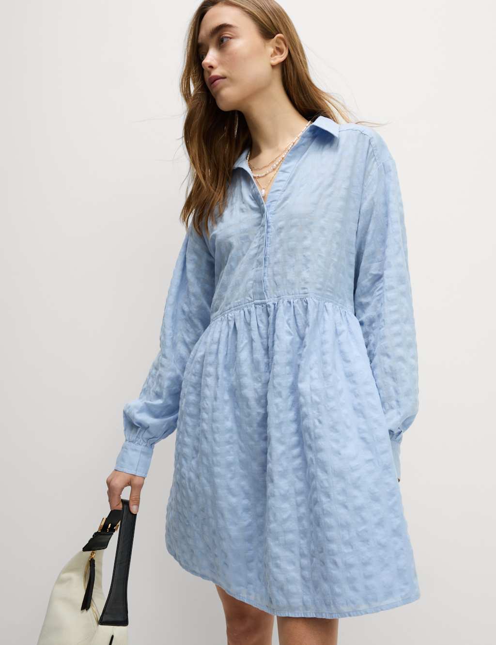 Pure Cotton Textured Mini Waisted Dress 4 of 4