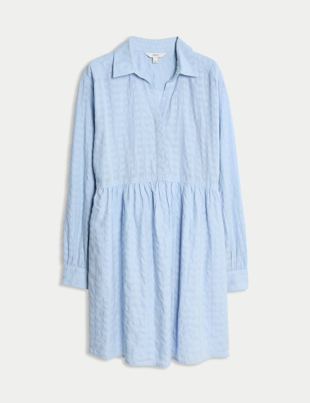 Pure Cotton Textured Mini Waisted Dress 2 of 4