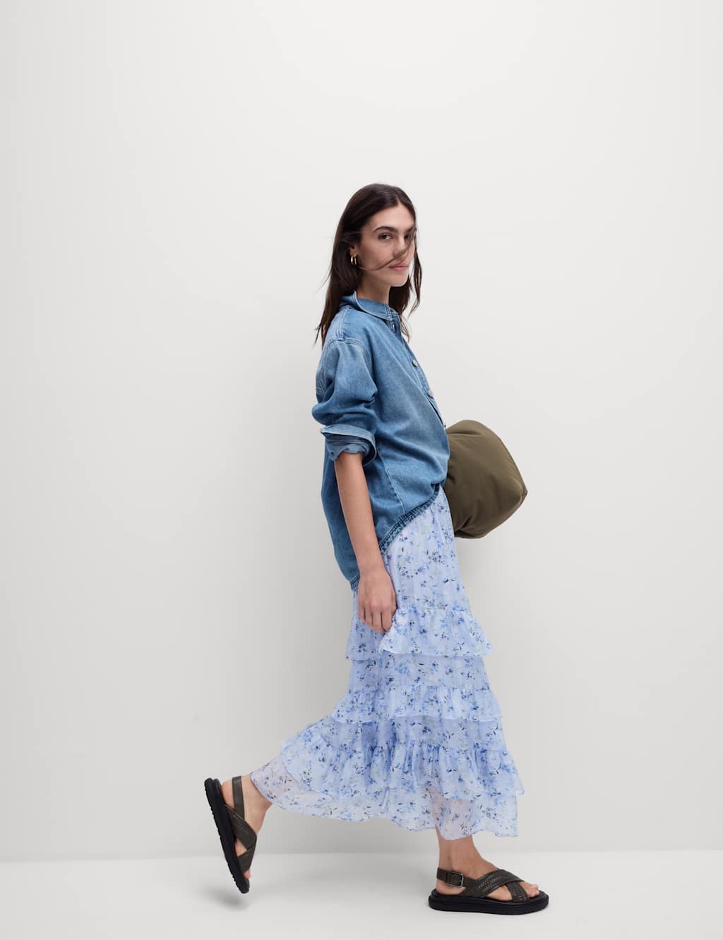 Lyocell Rich Floral Midi Tiered Skirt 3 of 5