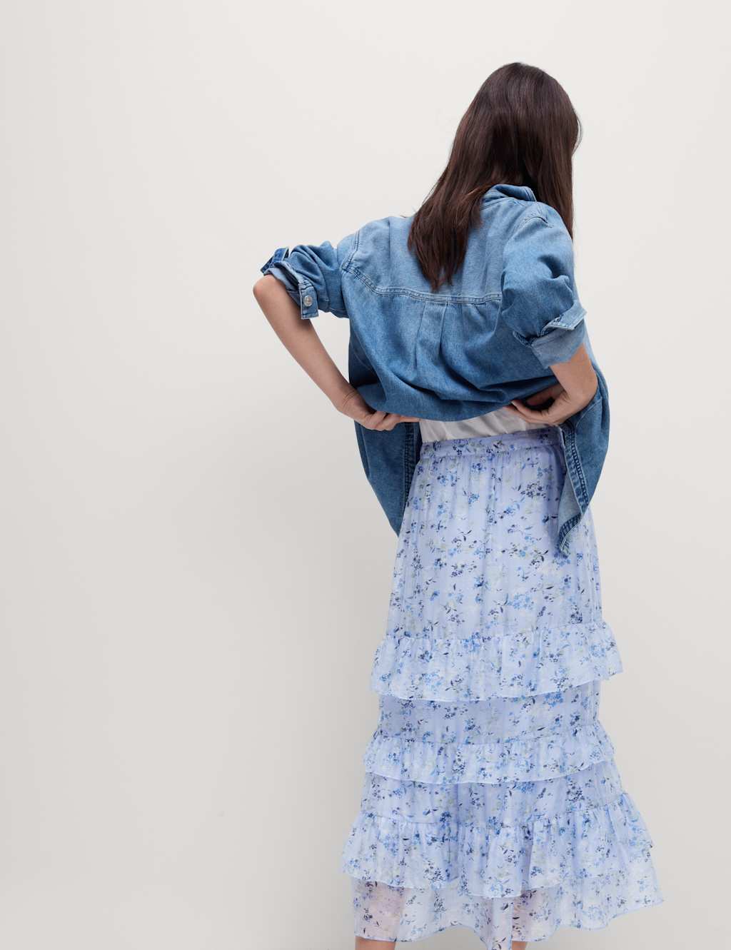 Lyocell Rich Floral Midi Tiered Skirt 4 of 5