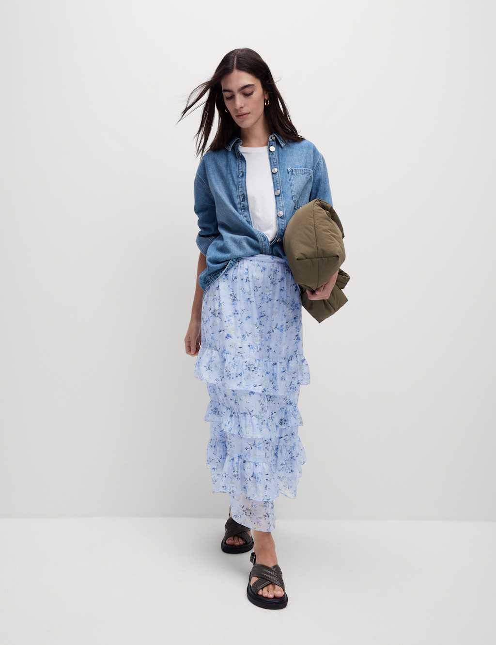 Lyocell Rich Floral Midi Tiered Skirt 5 of 5