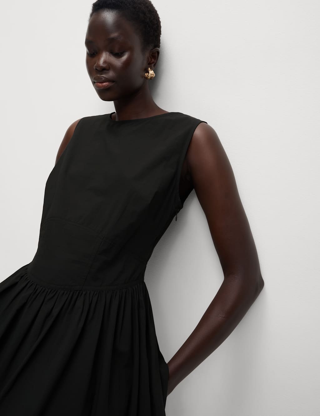 Pure Cotton Round Neck Midi Waisted Dress 4 of 5