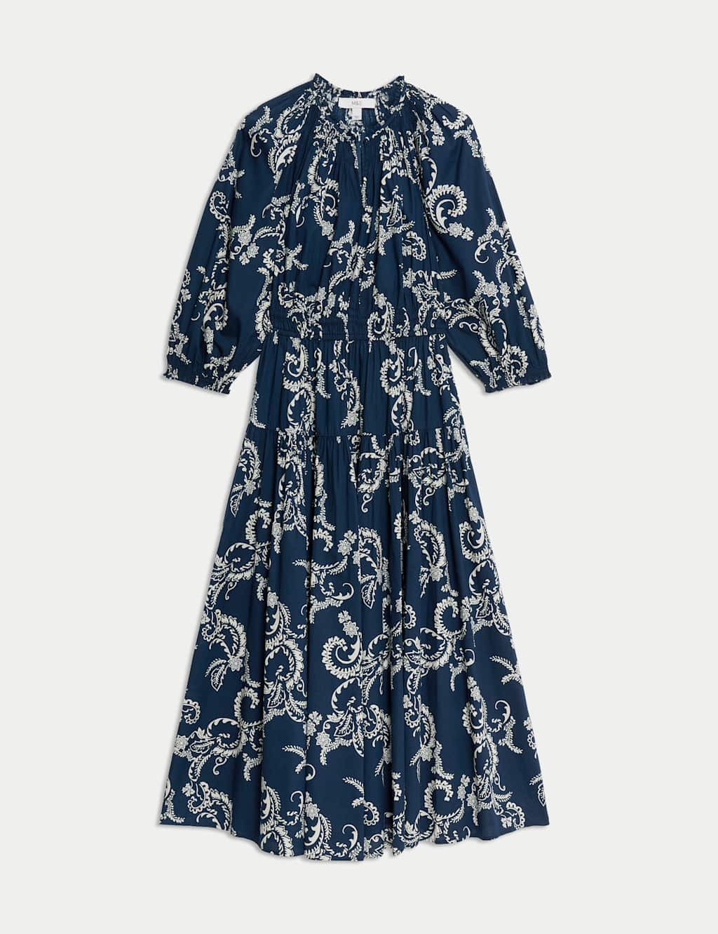 Pure Cotton Printed V-Neck Midi Waisted Dress 2 of 5