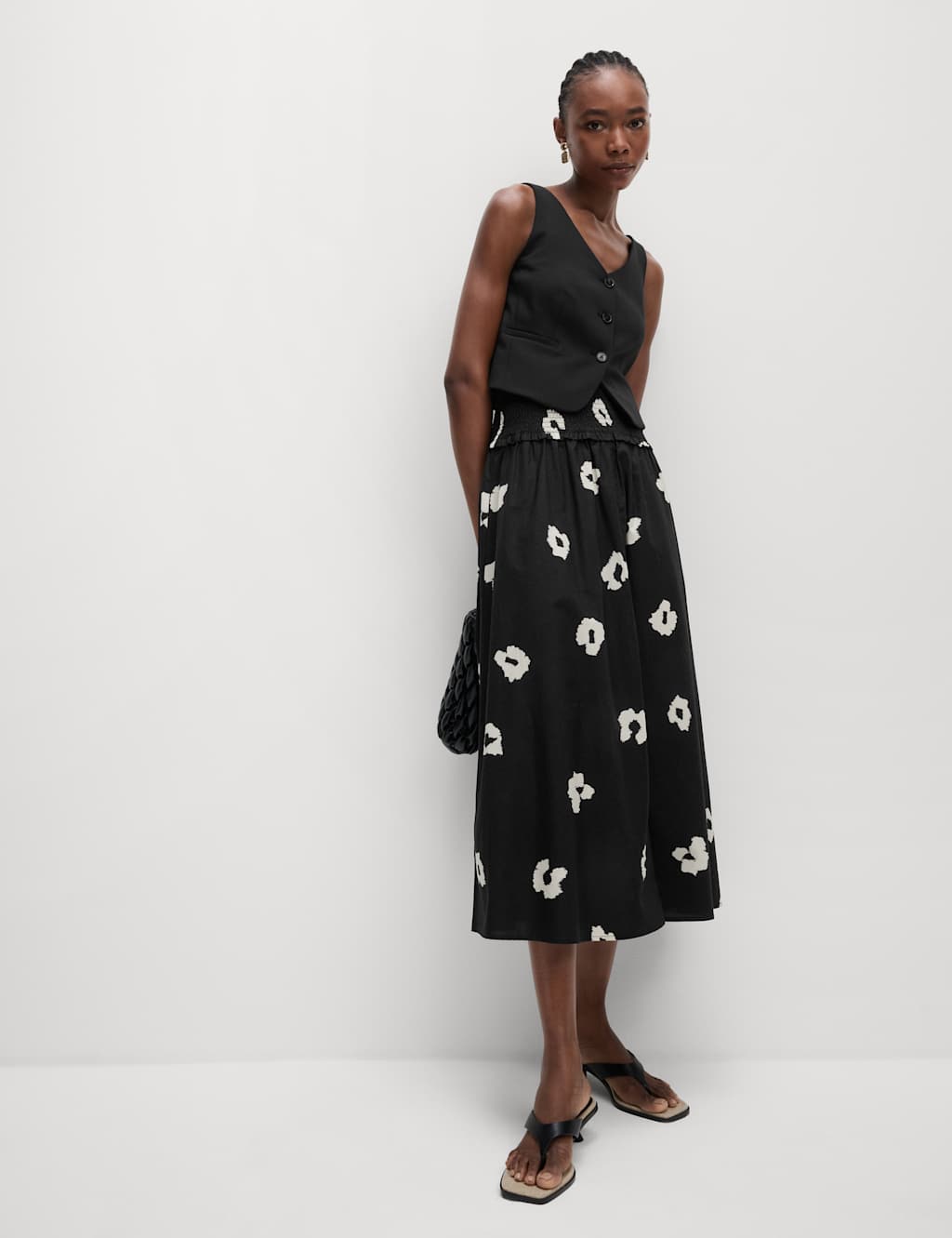 Pure Cotton Shirred Midi A-Line Skirt 3 of 5