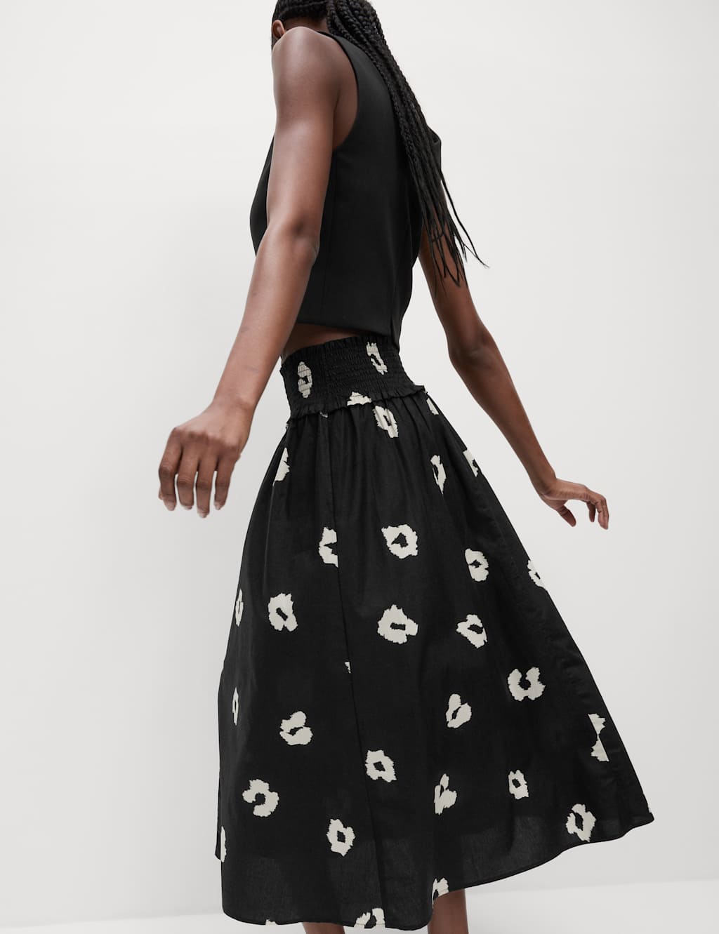 Pure Cotton Shirred Midi A-Line Skirt 5 of 5