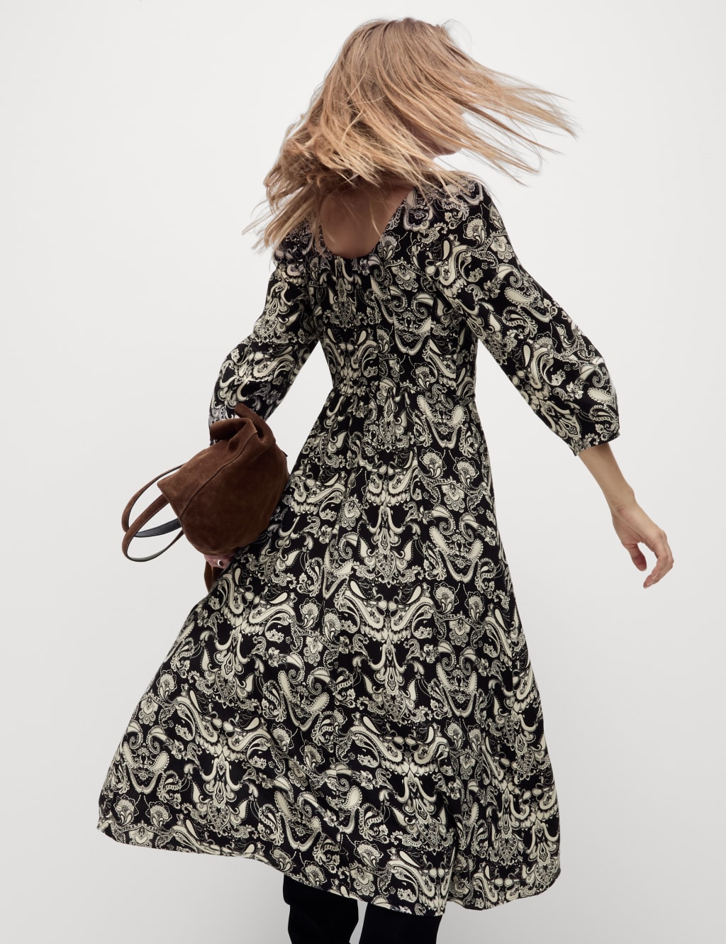 Paisley Scoop Neck Midi Waisted Dress