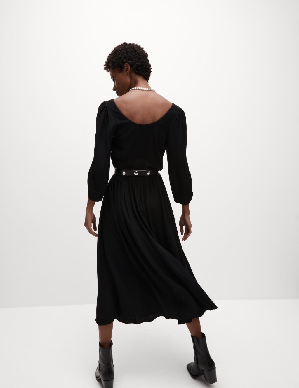Scoop Neck Midi Waisted Dress