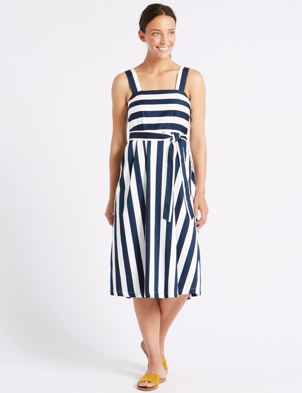 Cotton Rich Striped Skater Midi Dress M S Collection M S