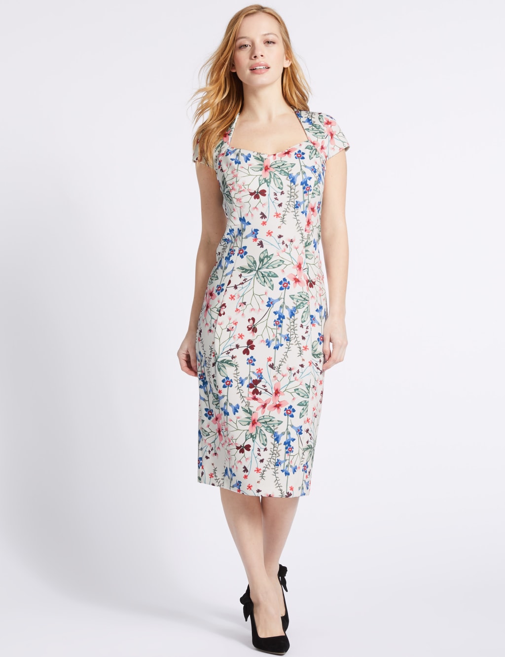 PETITE Floral Print Bodycon Midi Dress M S Collection M S