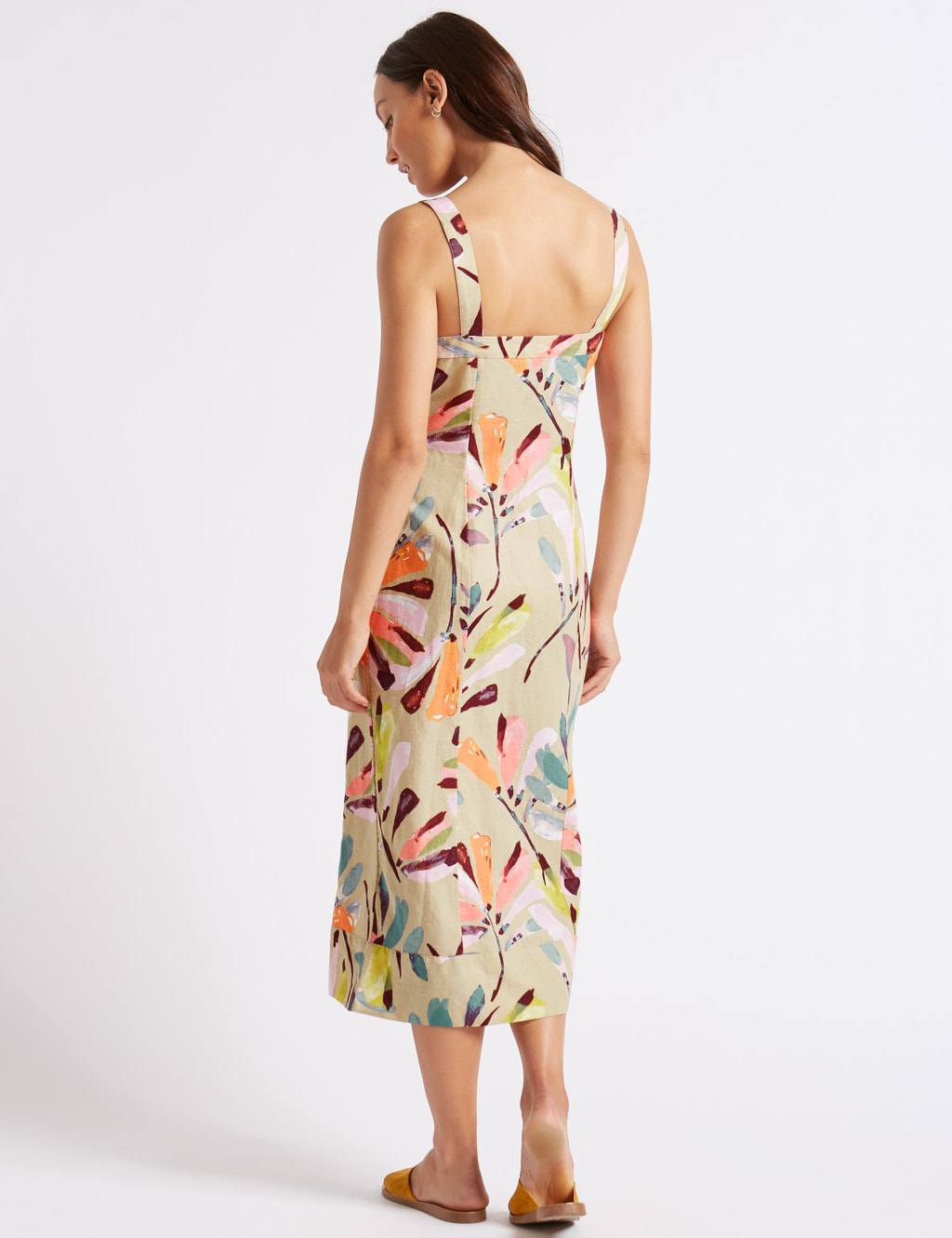 Linen Rich Daisy Print A-Line Midi Dress 4 of 5