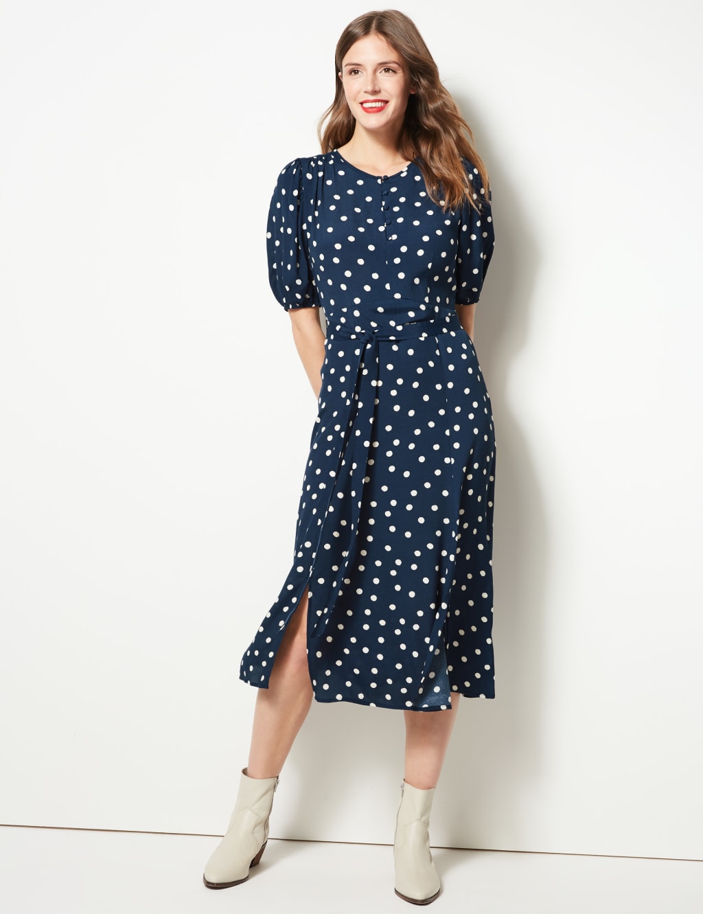 Polka Dot Tie Waist Midi Dress 4 of 5