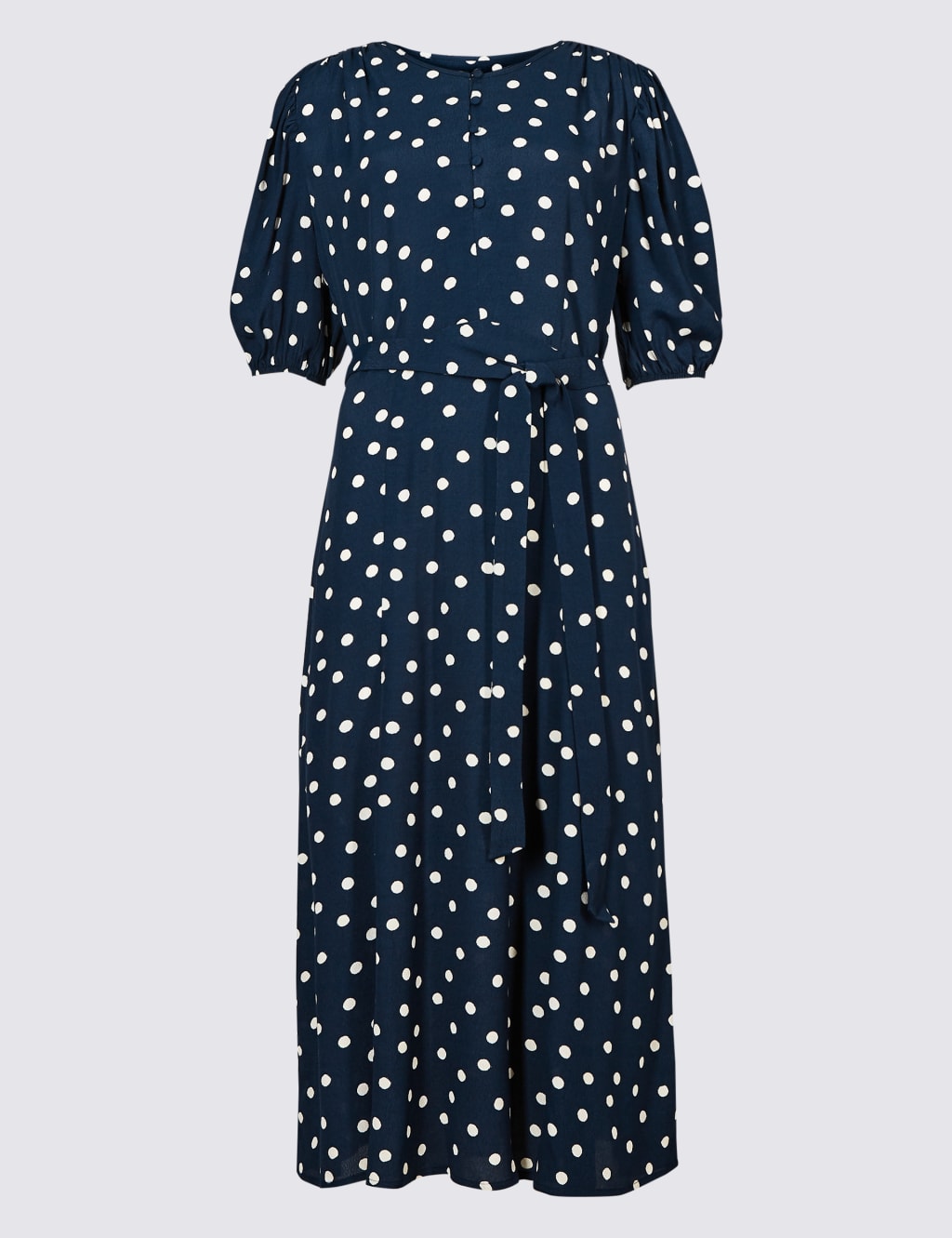 Polka Dot Tie Waist Midi Dress 2 of 5