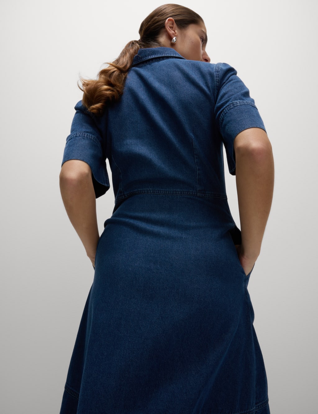 Denim Button Front Midi Shirt Dress 5 of 6