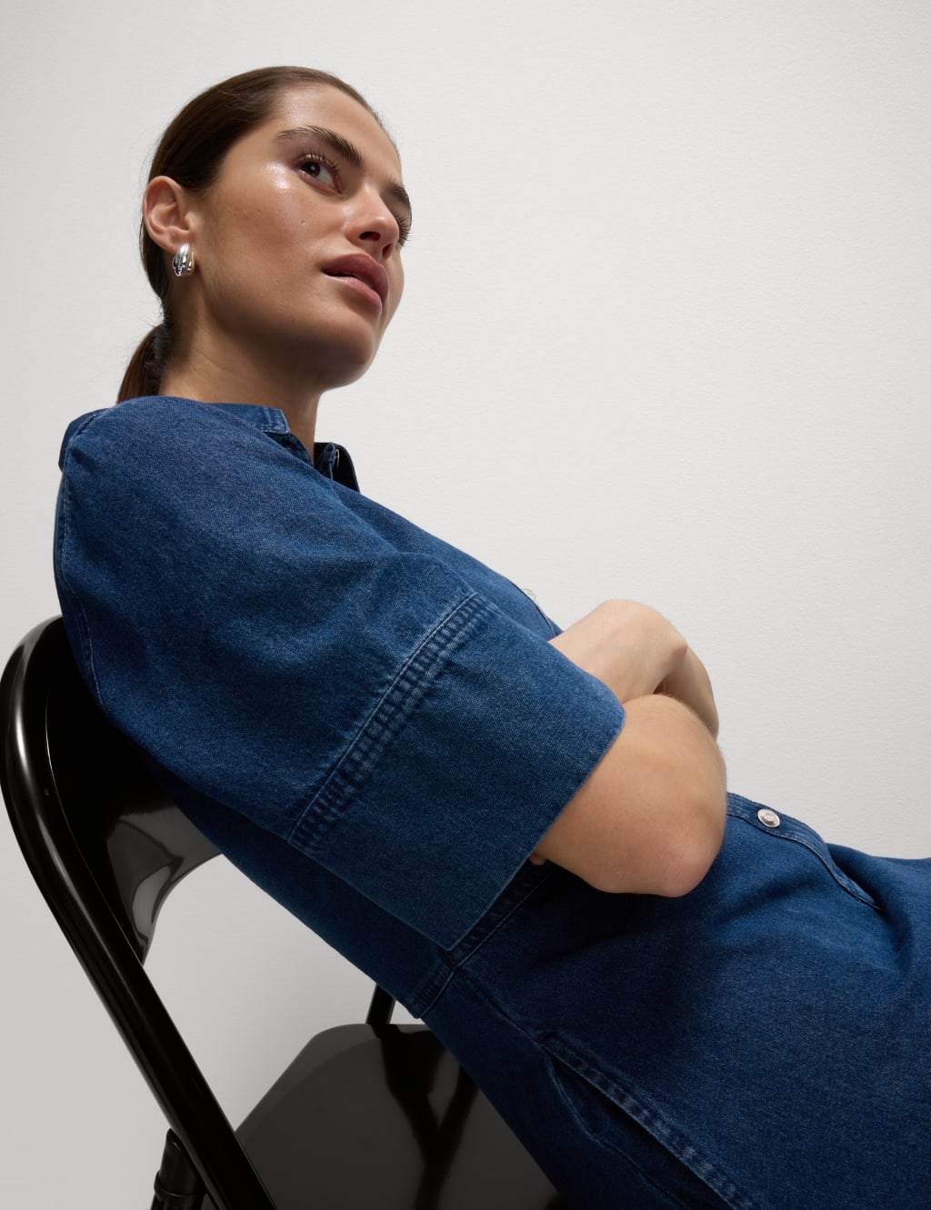 Denim Button Front Midi Shirt Dress 6 of 6