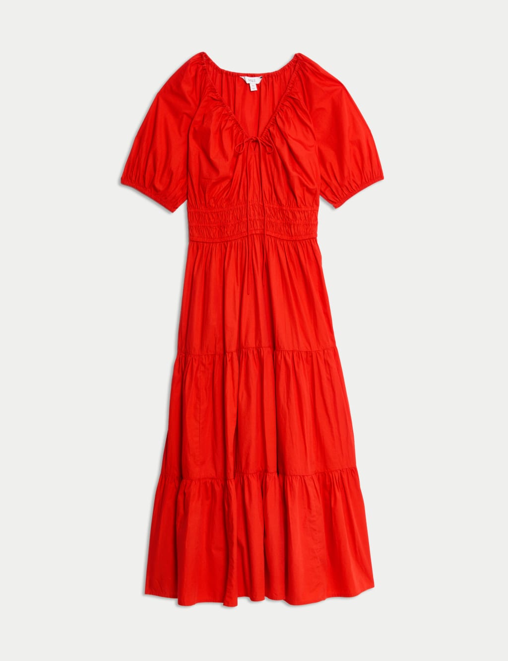 Pure Cotton Tie Neck Midaxi Waisted Dress 2 of 7