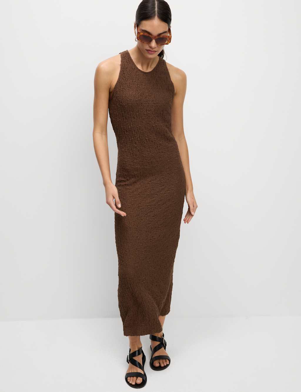 Cotton Rich Jersey Textured Midi Column Dress 3 of 6