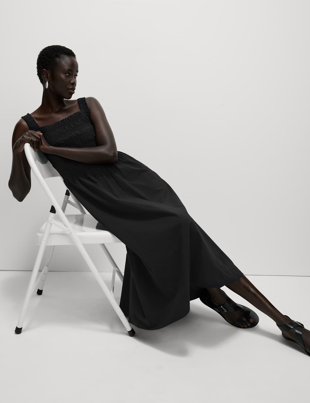 Pure Cotton Textured Midi Waisted Dress 4 of 6