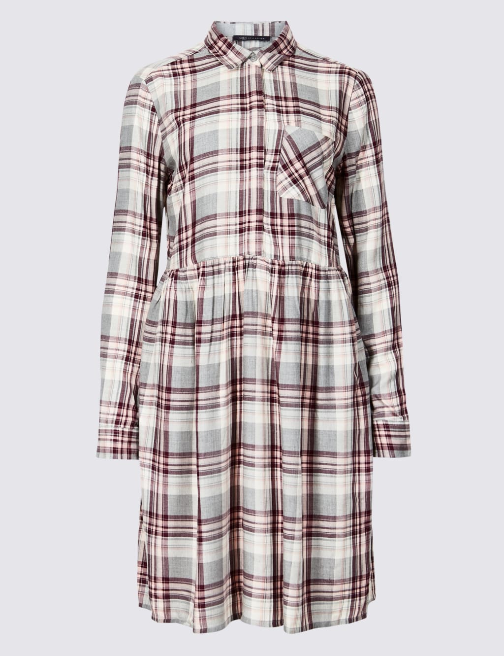 Checked Long Sleeve Drop Waist Dress 2 of 4