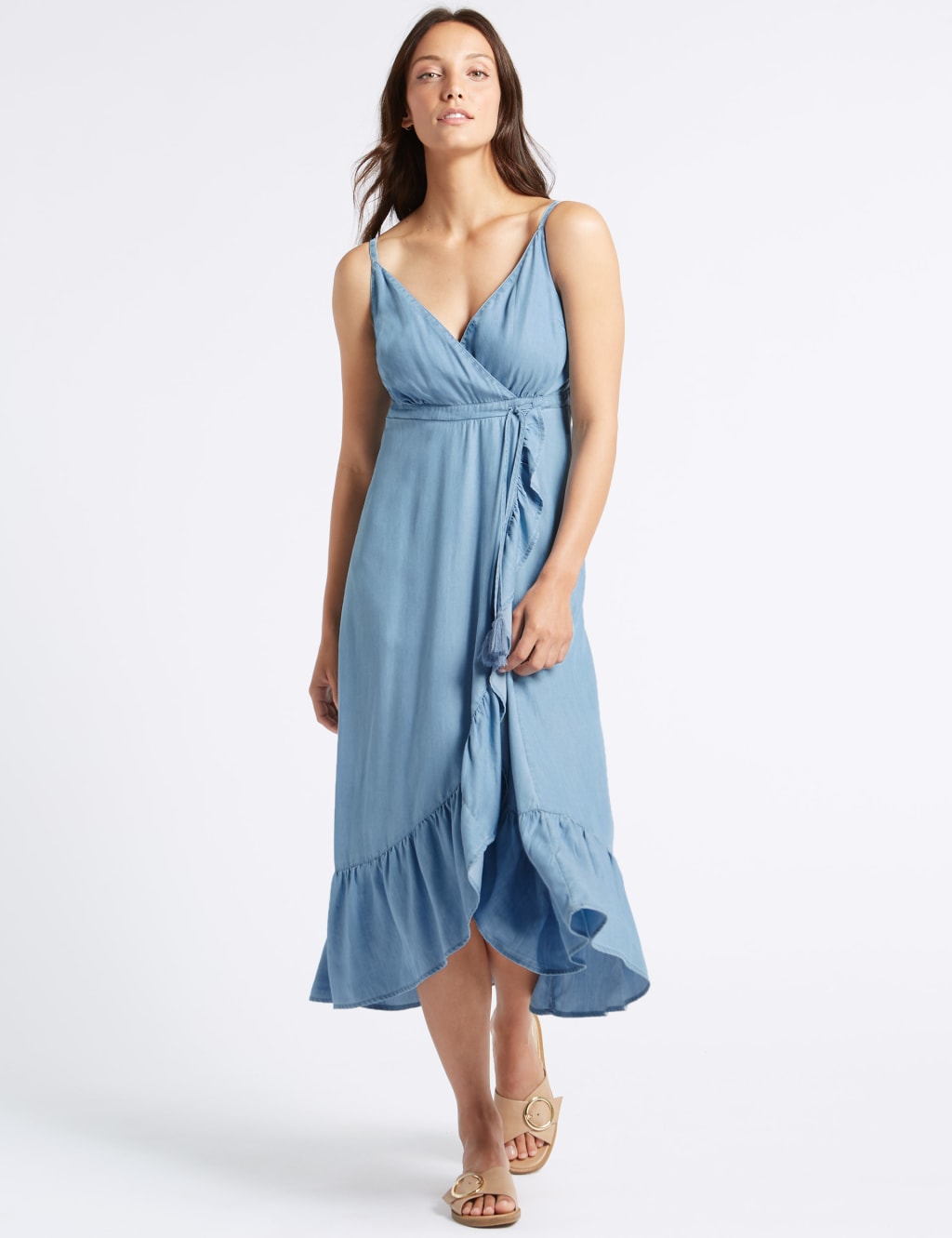 Wrap around ruffle dress cheap