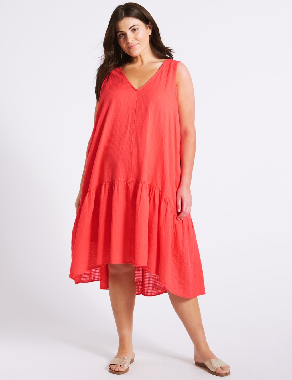Pure Cotton Checked Peplum Midi Dress 3 of 5