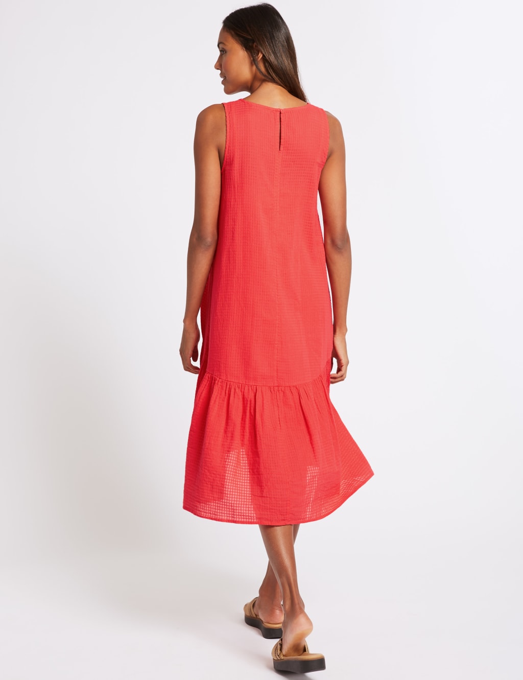 Pure Cotton Checked Peplum Midi Dress 5 of 5