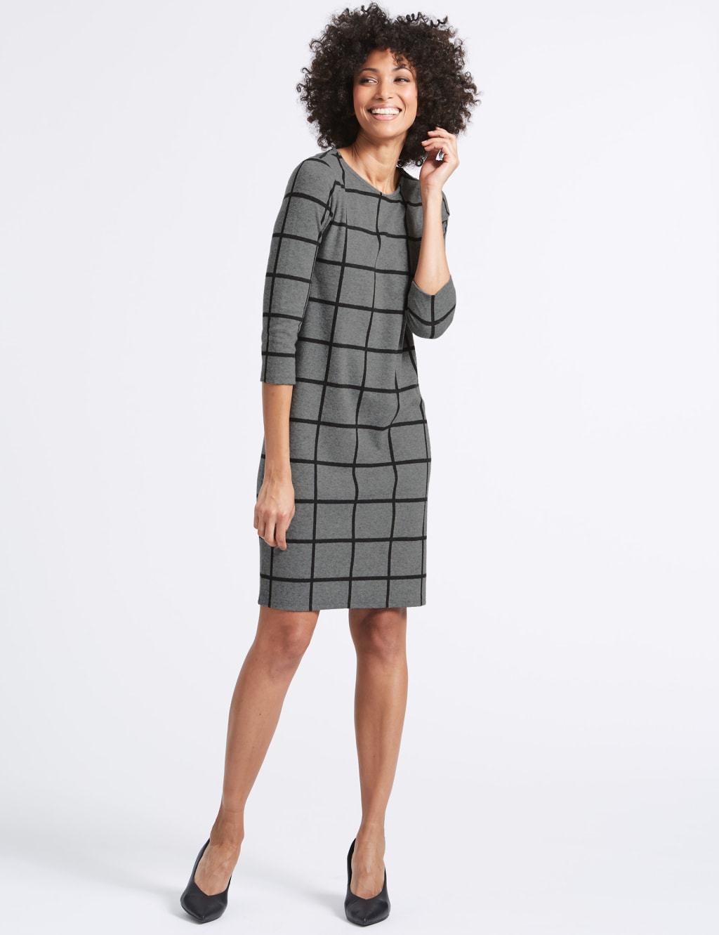 Checked 3 4 Sleeve Shift Dress M S Collection M S