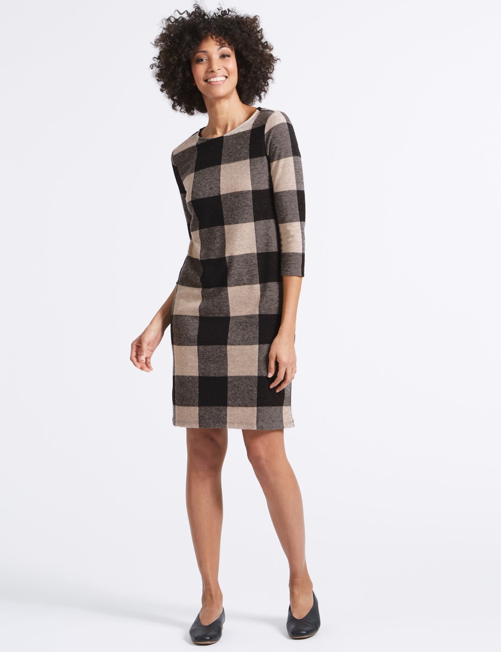 Checked 3 4 Sleeve Shift Dress M S Collection M S