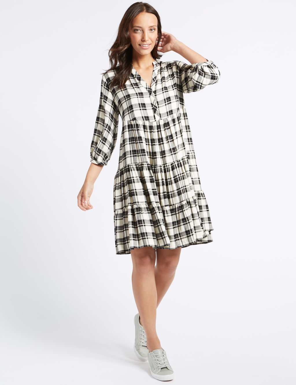 Checked Half Sleeve Skater Dress M S Collection M S