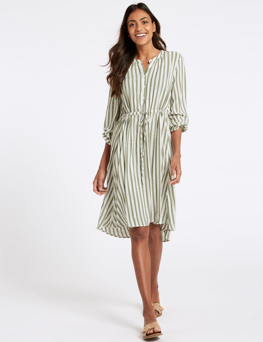 Striped Long Sleeve Tunic Midi Dress M S Collection M S
