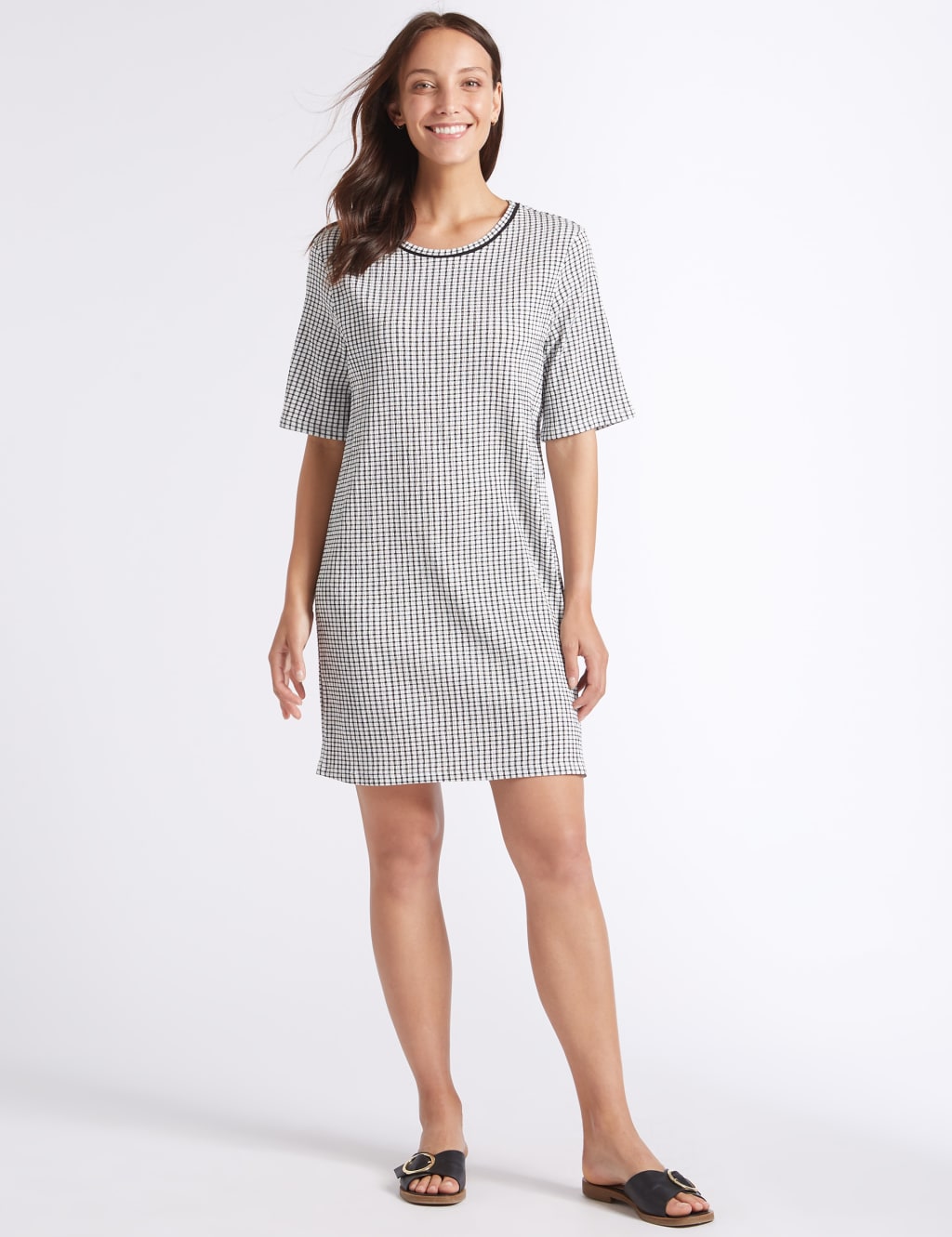 Checked Half Sleeve Tunic Mini Dress M S Collection M S
