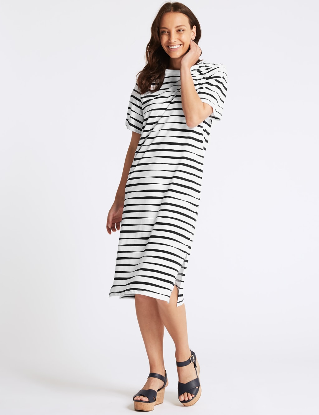 Pure Cotton Striped Round Neck T Shirt Dress M S Collection M S