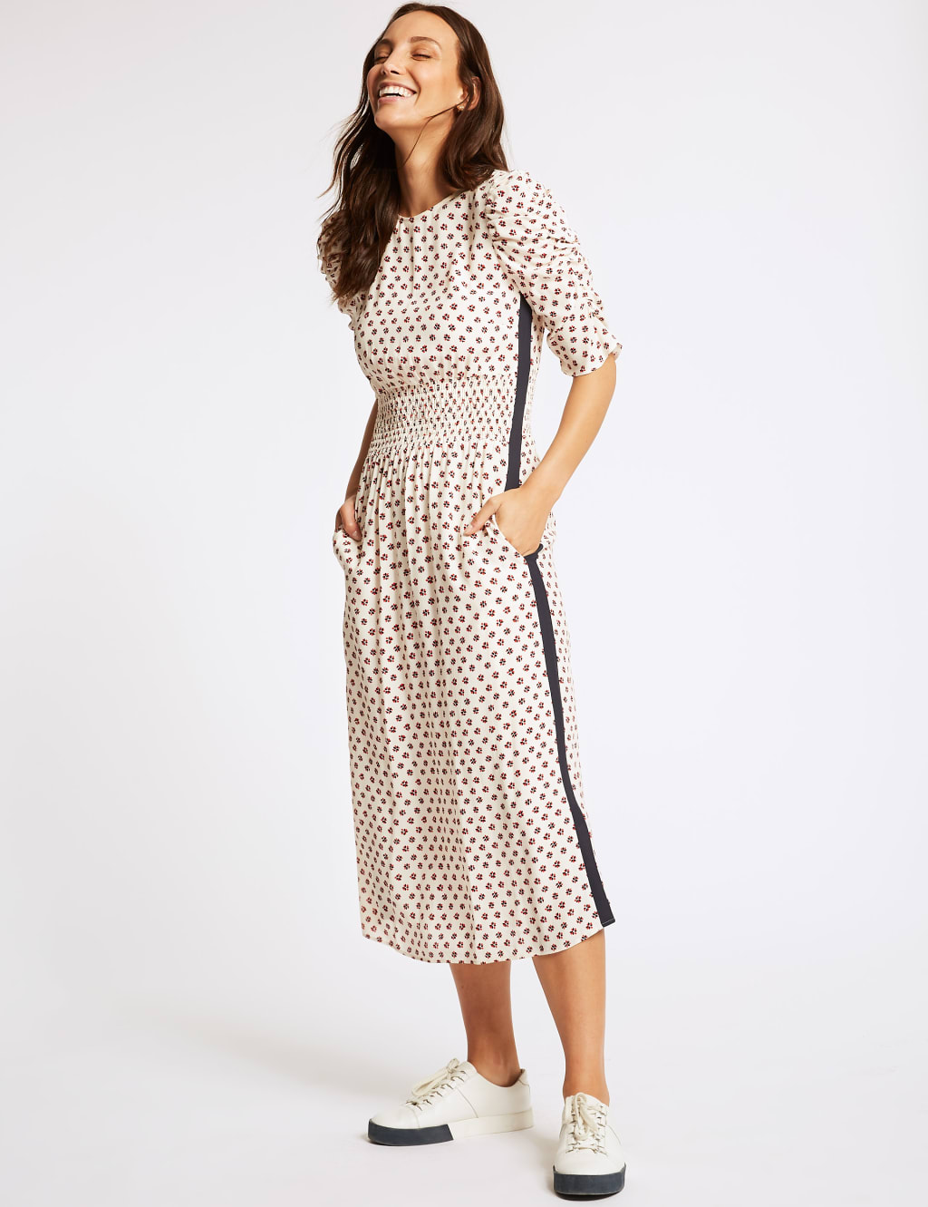 Floral Print Half Sleeve Swing Midi Dress 1 of 5