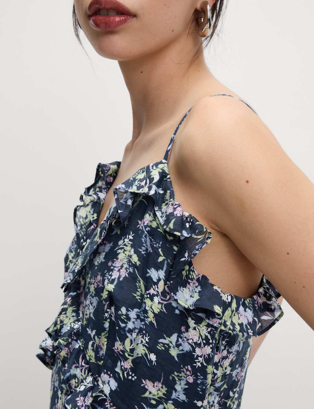 Lyocell Rich Printed Ruffle Midi Cami Dress 3 of 7